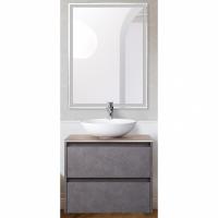 Комплект мебели для ванной BelBagno SET-KRAFT-600-PG-CDEC-BB344-LOY со смесителем Pietra Grigio, столешница - Cemento Decorato (с нанесением узора)