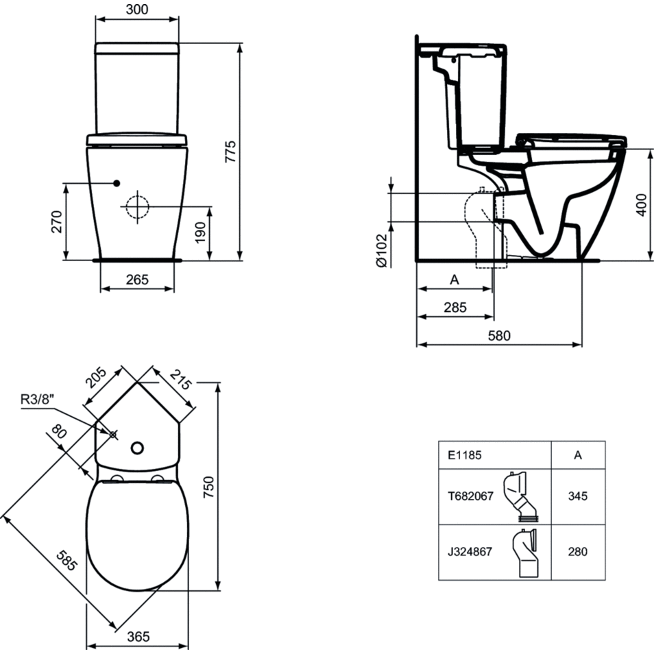 Унитаз компакт Ideal Standard Connect Space E119501 без бачка и сиденья