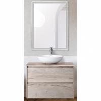 Комплект мебели для ванной BelBagno SET-KRAFT-700-RGB-C-BB344-LOY-GRT-600/800 с зеркалом и смесителем Rovere Galifax Bianco, столешница - Cemento (без нанесения узора)