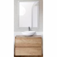Комплект мебели для ванной BelBagno SET-KRAFT-700-RNN-CDEC-BB344-LOY-GRT-600/800 с зеркалом и смесителем Rovere Nebrasca Nature, столешница - Cemento Decorato (с нанесением узора)