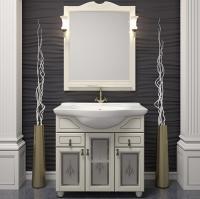 Комплект мебели для ванной Opadiris Тибет 70 со стеклом Слоновая кость со светильником Рустика Бронза