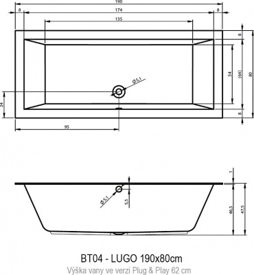 Акриловая ванна Riho Lugo 190х80 L BD6800500000000 без гидромассажа