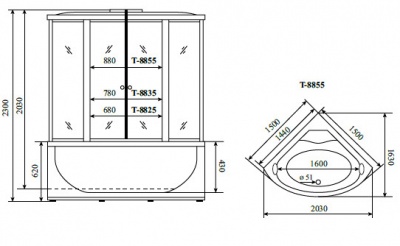 Душевая кабина Timo Comfort 150x150 T-8855F Fabric Glass с гидромассажем