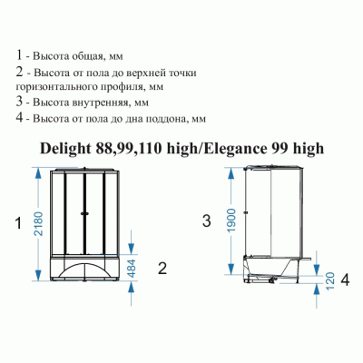 Душевая кабина Domani-Spa Delight 99 High 90x90 DS01D99HDbCl10 с гидромассажем профиль Графит задние стенки Синие