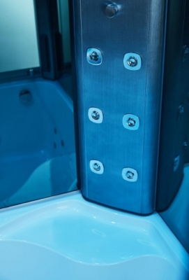 Душевой бокс SSWW BU612 L 150x150 с баней профиль Голубой сапфир матовый задняя стенка зеркальная