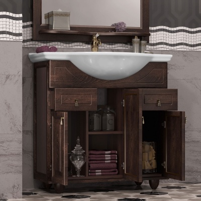 Комплект мебели для ванной Opadiris Тибет 80 с объемной филенкой Орех антикварный со светильником Рустика Бронза