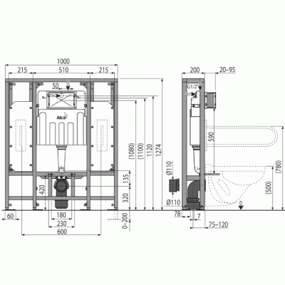 Инсталляция Alcaplast Solomodul AM116/1300H для унитаза со смывным бачком