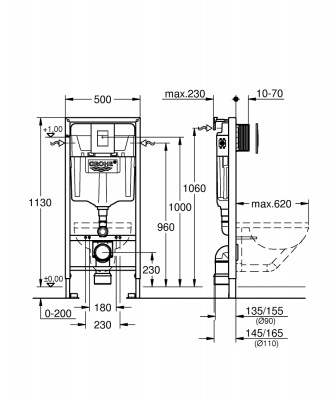 Комплект унитаза Jacob Delafon Vox EDM102-00 с инсталляцией Grohe Rapid SL 38772001 с сиденьем Микролифт и клавишей смыва Хром