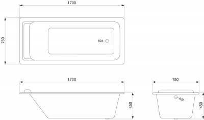 Чугунная ванна Timo Tarmo 170х75 с ручками с антискользящим покрытием