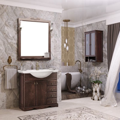 Комплект мебели для ванной Opadiris Клио 80 Орех антикварный со светильником Рустика Бронза