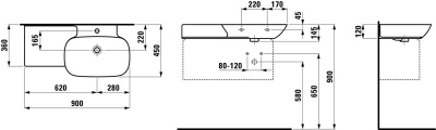 Раковина Laufen Ino 90 8.1330 чаша слева