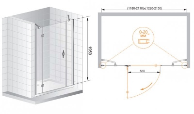 Душевая дверь в нишу Cezares Bergamo B-13 90+60/30 R профиль Хром стекло прозрачное