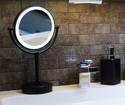 Косметическое зеркало WasserKRAFT K-1005BLACK с подсветкой с увеличением Черное