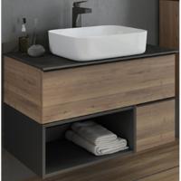 Тумба с раковиной Comforty Штутгарт 90 4151041 подвесная Дуб темно-коричневый Черная матовая