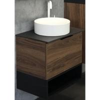 Тумба с раковиной Comforty Штутгарт 60 00-00001698 подвесная Дуб темно-коричневый Черная столешница