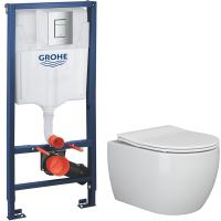 Унитаз Ceramica Nova Play CN3001 с инсталляцией Grohe Rapid SL 38772001 с сиденьем Микролифт с кнопкой Хром