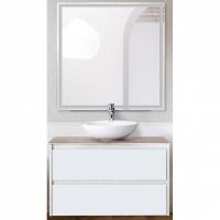 Комплект мебели для ванной BelBagno SET-KRAFT-800-BO-C-BB344-LOY-GRT-800/800 с зеркалом и смесителем Bianco Opaco, столешница - Cemento (без нанесения узора)