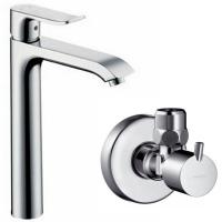 Смеситель для раковины Hansgrohe Metris 31082000 в комплекте с запорным вентилем Hansgrohe 13901000 Хром
