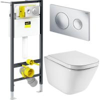 Комплект унитаза Roca The Gap 34647L000 с инсталляцией Viega Prevista Dry 792855 с сиденьем Микролифт и клавишей смыва Хром