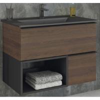 Тумба с раковиной Comforty Франкфурт 75 00-00000889 подвесная Дуб шоколадно-коричневый Черная матовая