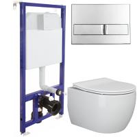 Унитаз Ceramica Nova Play CN3001 с инсталляцией Berges Wasserhaus Novum L3 040213 с сиденьем Микролифт с кнопкой Хром