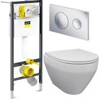 Комплект унитаза AM.PM Spirit FlashClean C701700WH+C707857WH с инсталляцией Viega Prevista Dry 792855 с сиденьем Микролифт и клавишей смыва Хром