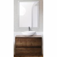 Комплект мебели для ванной BelBagno SET-KRAFT-700-RT-CDEC-BB344-LOY-GRT-600/800 с зеркалом и смесителем Rovere Tabacco, столешница - Cemento Decorato (с нанесением узора)