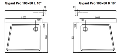Душевой поддон из искусственного камня Ravak 10° Gigant Pro 100x80 L Белый