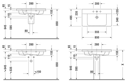Раковина-столешница Duravit P3 Comforts 85 2332850000 Белый