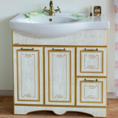 Тумба с раковиной Sanflor Адель 82 R Н0000001074 Белая с патиной Золото