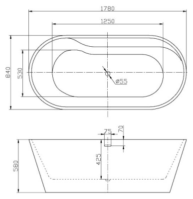 Акриловая ванна BelBagno BB14-NERO/BIA 178x84 без гидромассажа