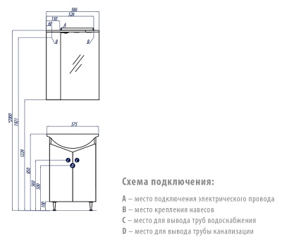 Тумба под раковину Акватон Джимми 57 У 1A068401DJ010 белая глянцевая