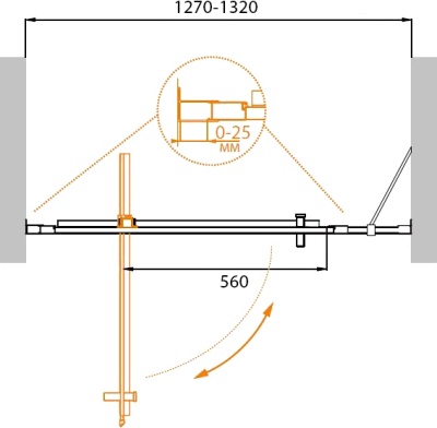 Душевая дверь Cezares Molveno BA-11 130 MOLVENO-BA-11-100+30-P-Cr профиль Хром стекло рифленое