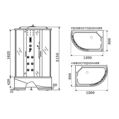 Душевая кабина Erlit Comfort ER4512TPL 120x80 с гидромассажем Задняя стенка белая дверцы матовые