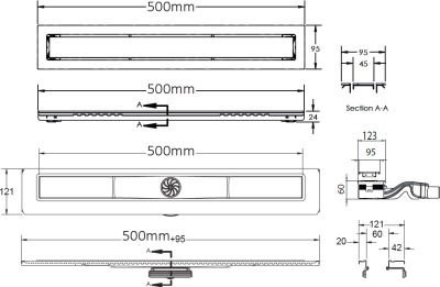 Душевой лоток Berges Wasserhaus Top Stark 500 090148 с решеткой Матовый хром