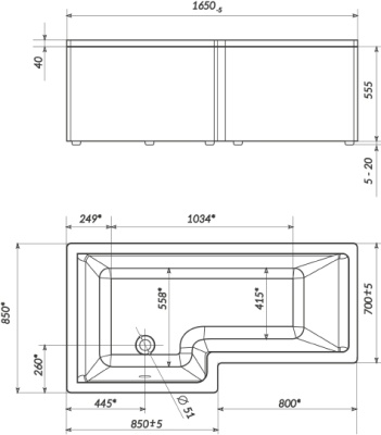 Акриловая ванна Marka One Linea 165x85 L Белый