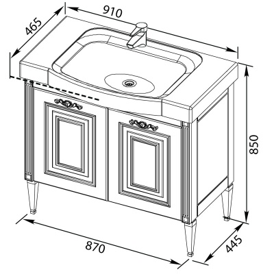 Тумба под раковину Aquanet Паола Домино 90 186121 Белый глянец патина Серебро