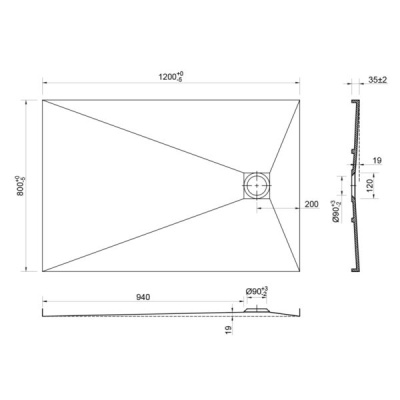 Душевой поддон из искусственного камня Vincea VST-2SR28012B 120x80 Черный матовый