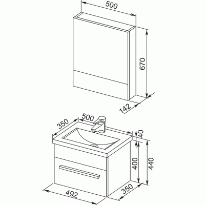 Комплект мебели для ванной Aquanet Нота 50 231071 подвесной Светлый дуб