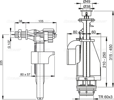 Сливная арматура Alcaplast SA08AS-1/2 с нижней подводкой