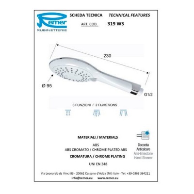 Лейка для душа Remer 319W3 Хром