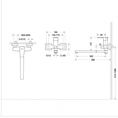 Смеситель для ванны Bravat Riffle F672106C-L универсальный Хром