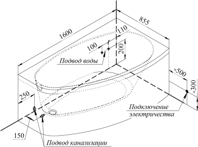 Акриловая ванна Radomir Орсини 160x90 R 1-01-0-2-1-032 Белая без гидромассажа