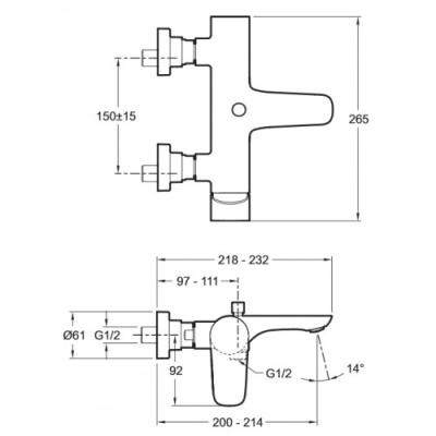 Смеситель для ванны и душа Jacob Delafon Aleo E72282-CP Хром