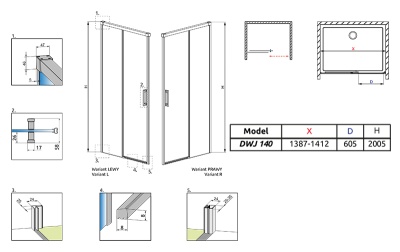 Душевая дверь в нишу Radaway Idea DWJ 140x200 профиль хром, стекло прозрачное, крепления слева
