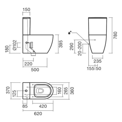 Унитаз компакт Sanitana Coral S10063823300000+S10064066600000+S80006562600000 с бачком и сиденьем Микролифт