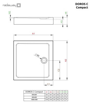 Акриловый поддон для душа Radaway Doros C Compact 90x90x11,5 Белый