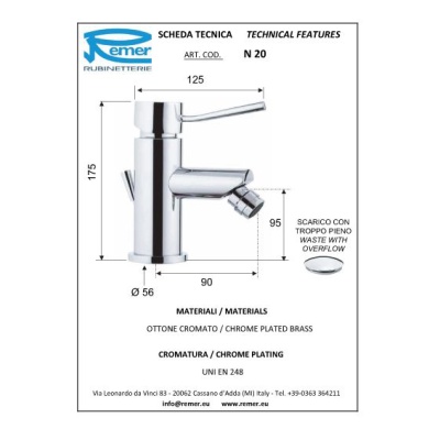 Смеситель для биде Remer Minimal N20 Хром