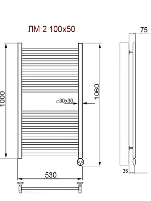Электрический полотенцесушитель Ника Modern ЛМ 2 100x50 сухой тэн Черный 18 перекладин