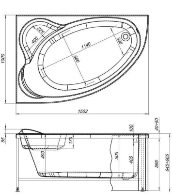 Акриловая ванна Aquanet Mayorca 150x100 L 00204008+242134+204082 с гидромассажем